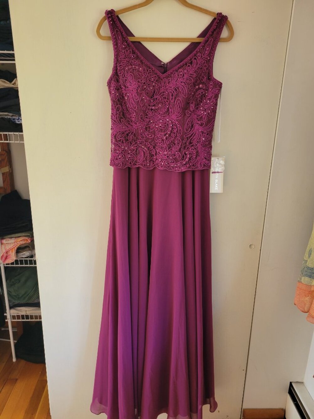 Cameron Blake 116654 Beaded Lace Chiffon Gown Dark Raspberry MOB Formal Sz 6 - Picture 2 of 10